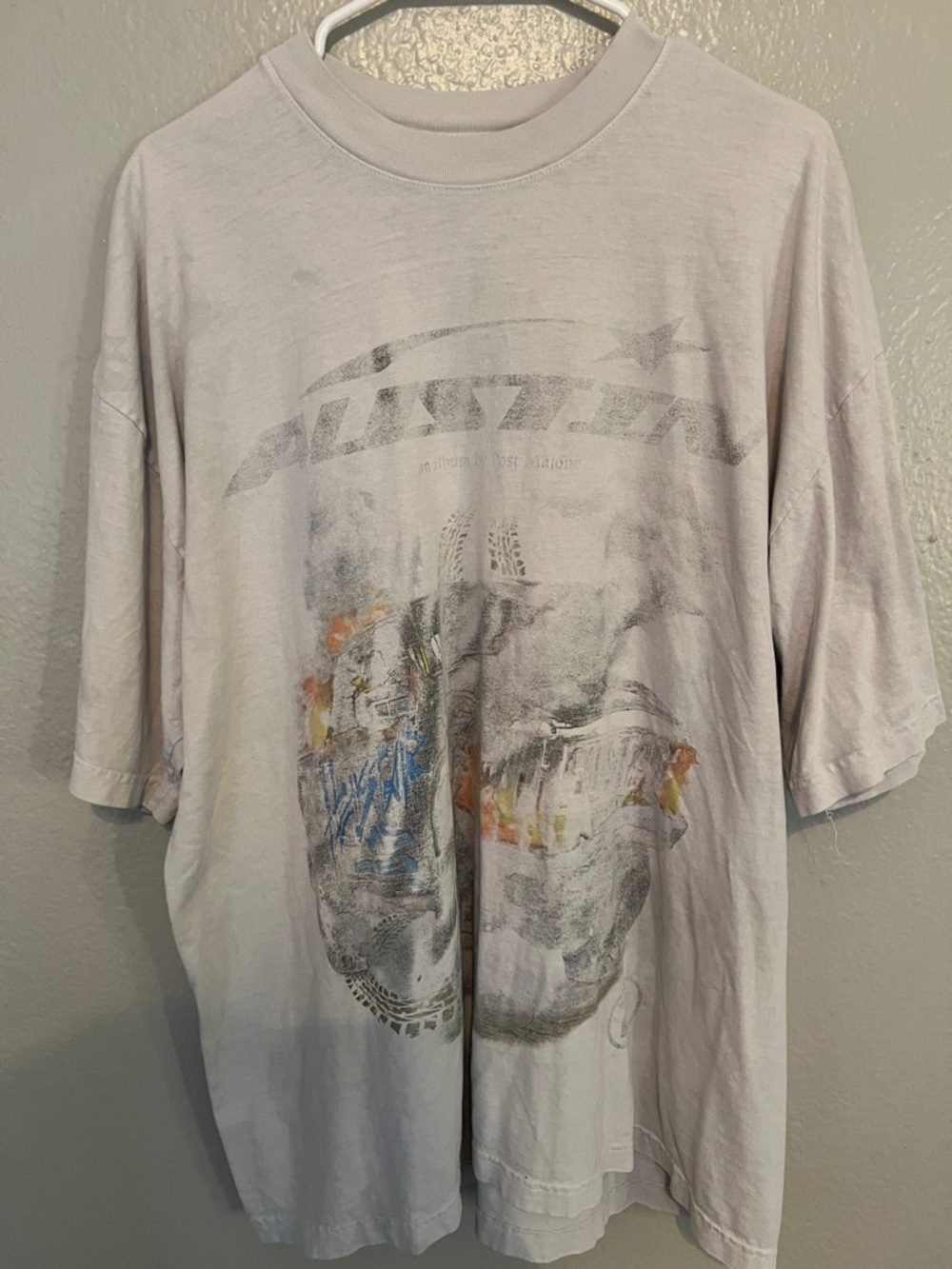 Faded Graphic Tee in Light Gray with Multicolor Print